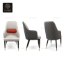 RON GROUP Upholstered Armchair - Leather with Red Pillow and Gold Legs