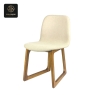 RON GROUP commercial seating - cream upholstered dining chair with natural wood geometric base