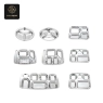 A collection of various stainless steel divided trays and platters.