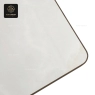 A rectangular white marble tabletop with a dark brown central base.