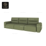 A green modular sofa with three seats on a white background.