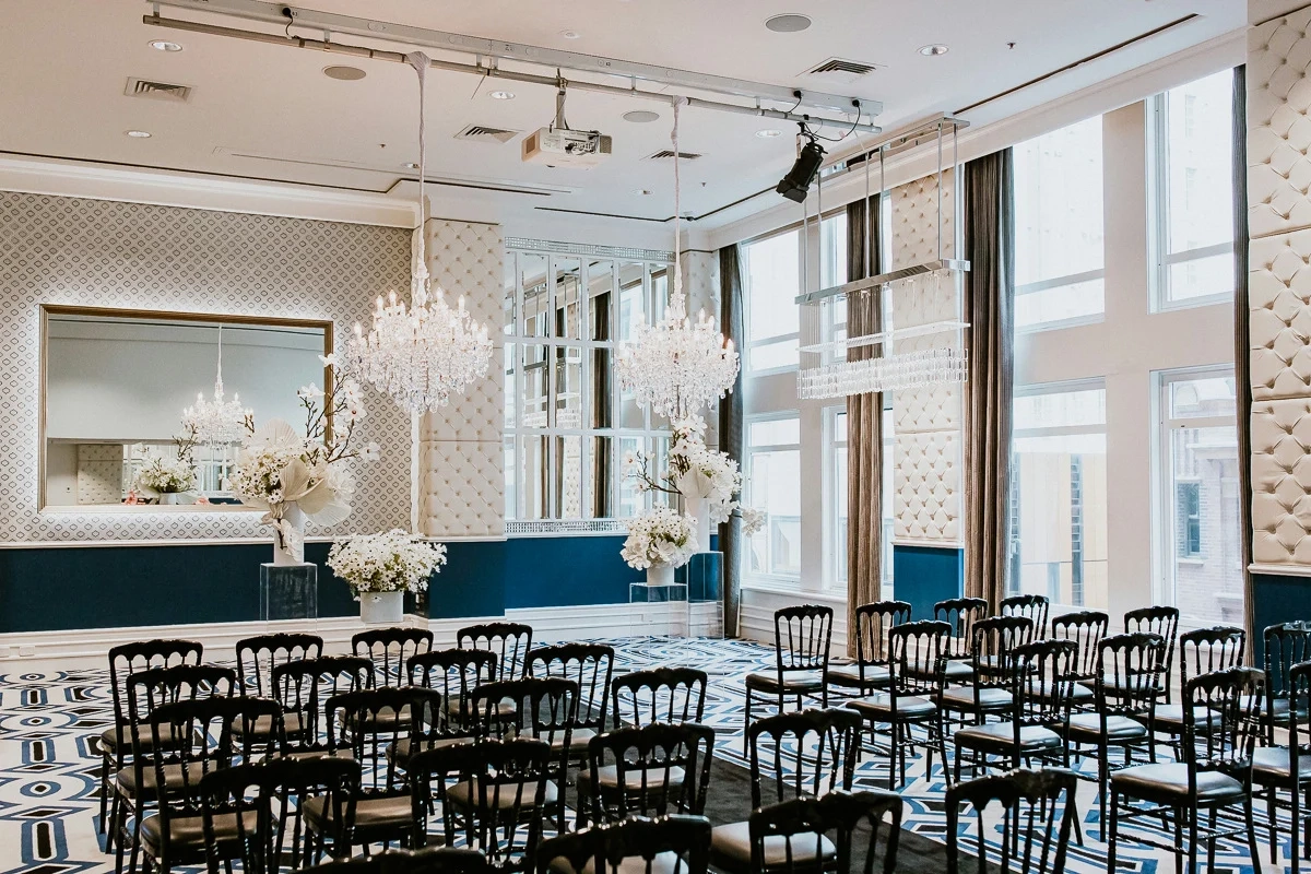 Elegant white banquet hall with RON GROUP furniture for Doltone House events