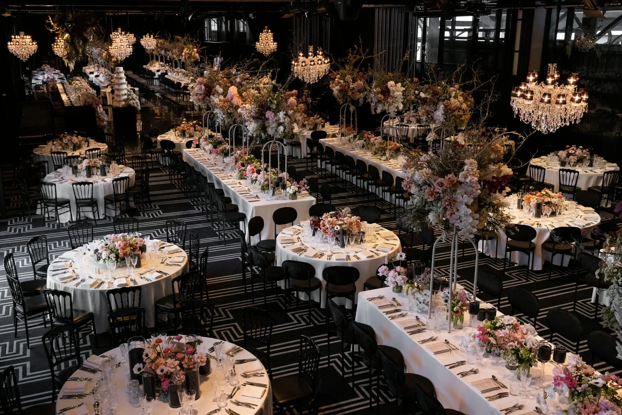 Luxury modular banquet venue setup with RON GROUP premium tableware and seating