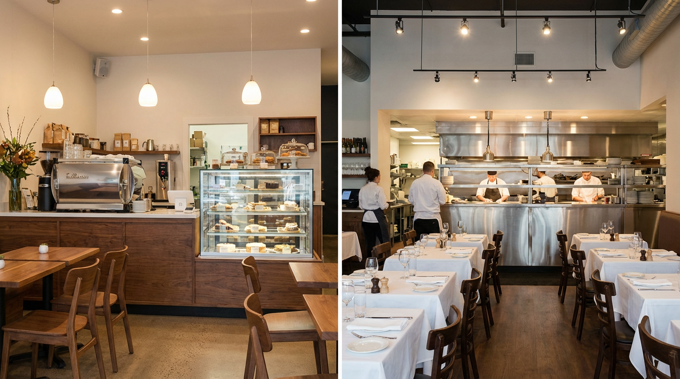 cafe vs restaurant interior comparison
