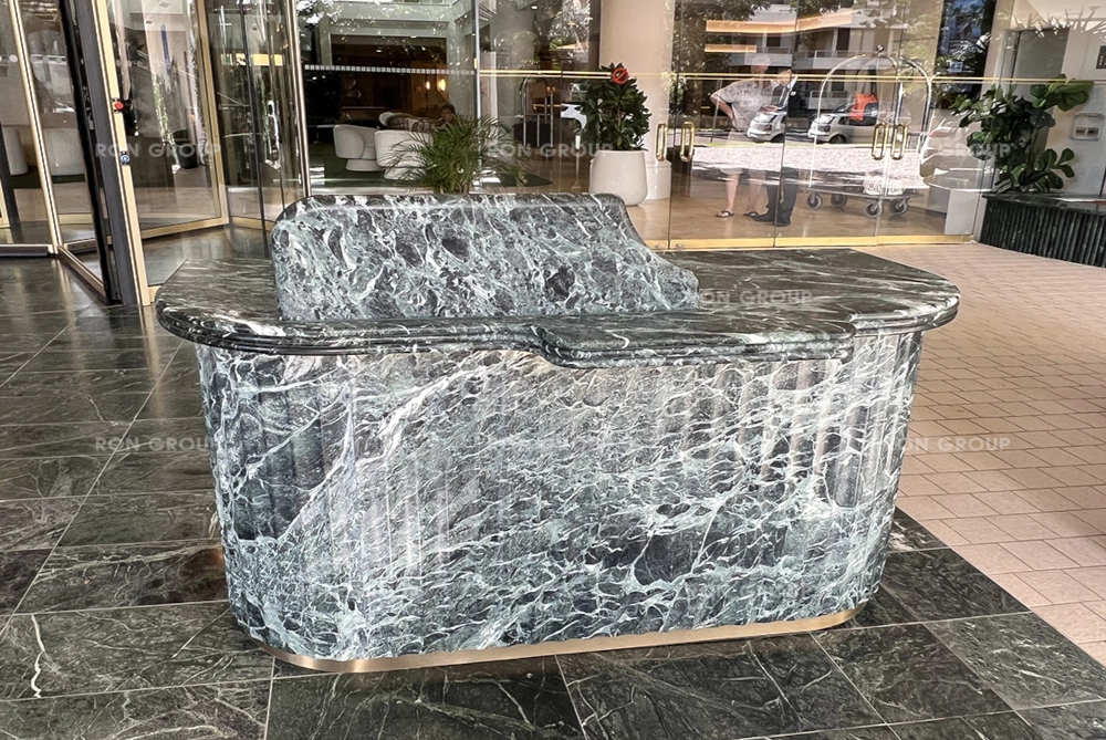 RON GROUP custom marble reception desk detail for Brighton Novotel bayside lobby