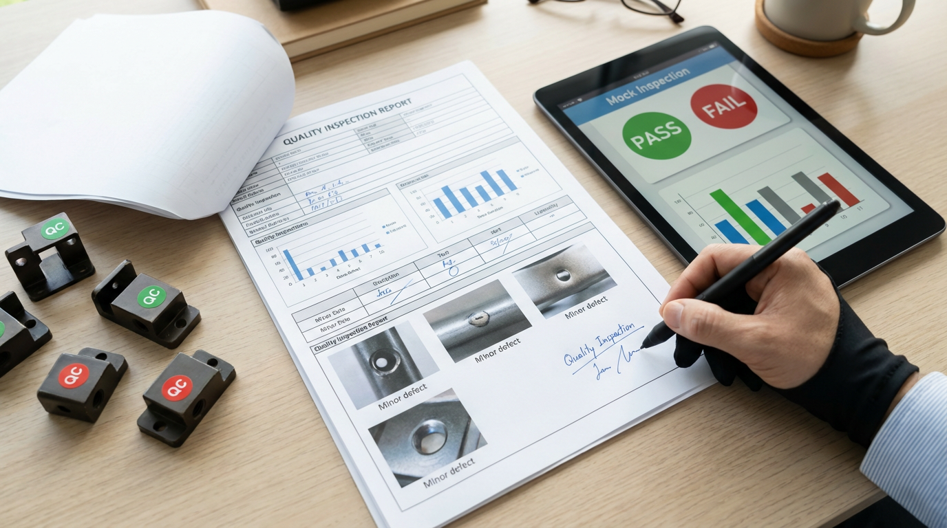Sample third-party quality inspection report showing AQL results, defect photos, and pass/fail summary