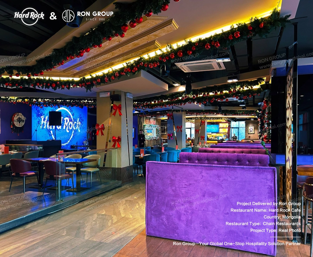 Custom velvet booth seating for Hard Rock Cafe Purple and blue velvet booth seating custom made for Hard Rock Cafe