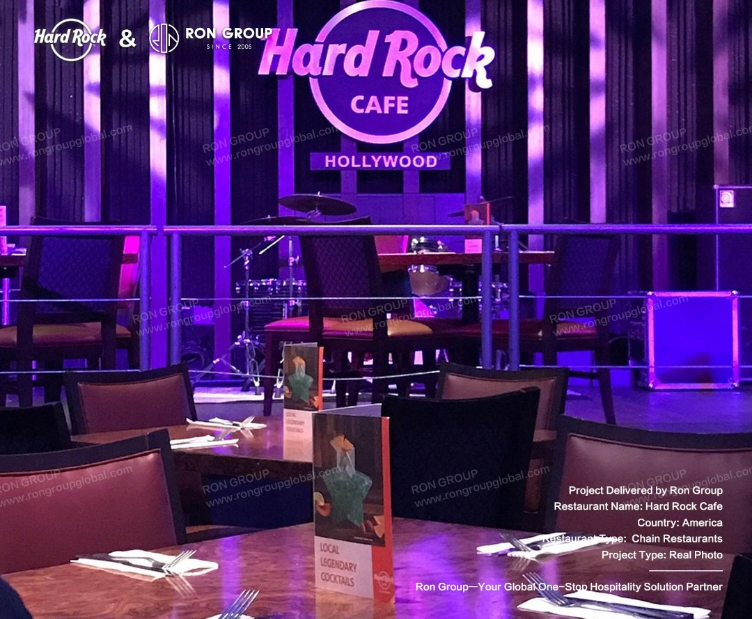 Commercial-grade furniture for Hard Rock Cafe Durable commercial-grade booth seating and dining furniture for Hard Rock Cafe