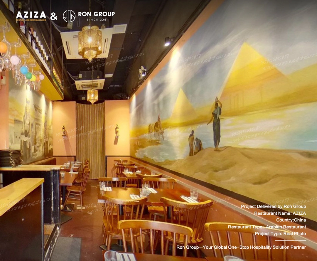 Main dining area with desert sunset tones and Arabian luxury atmosphere