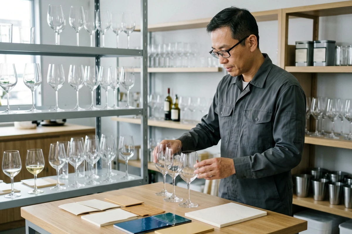 Beverage manager reviewing glassware categories and rack capacity
