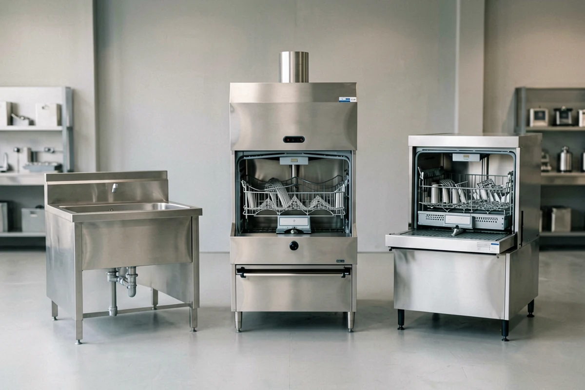 Undercounter hood-type and conveyor commercial dishwashers