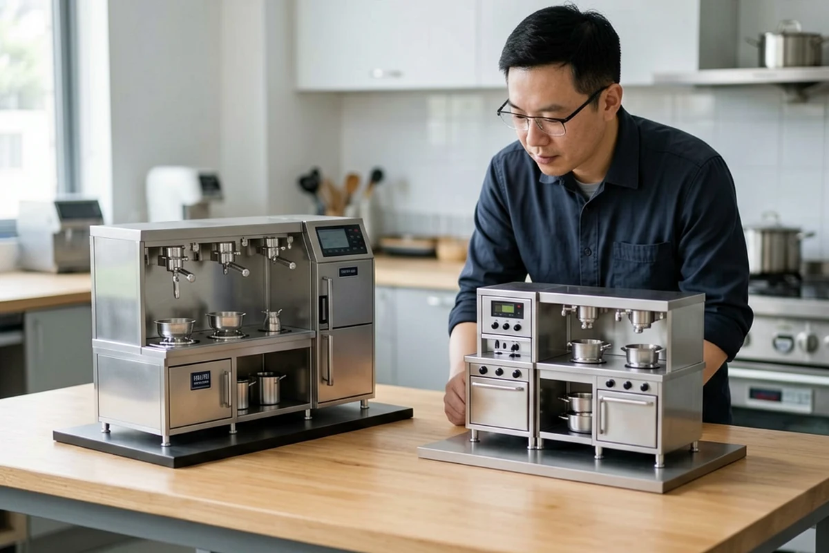 Kitchen planner comparing two physical equipment layout models