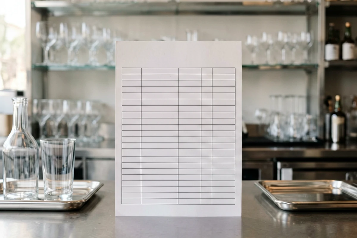 A glassware inventory checklist in a commercial service workflow.