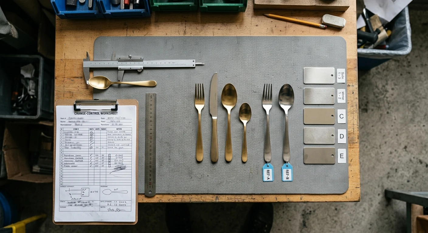 Cutlery finish, weight, defect, and repeat-order records prepared for supplier review.