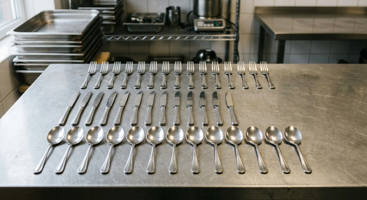 Unbranded restaurant dining cutlery arranged for a supplier RFQ review.