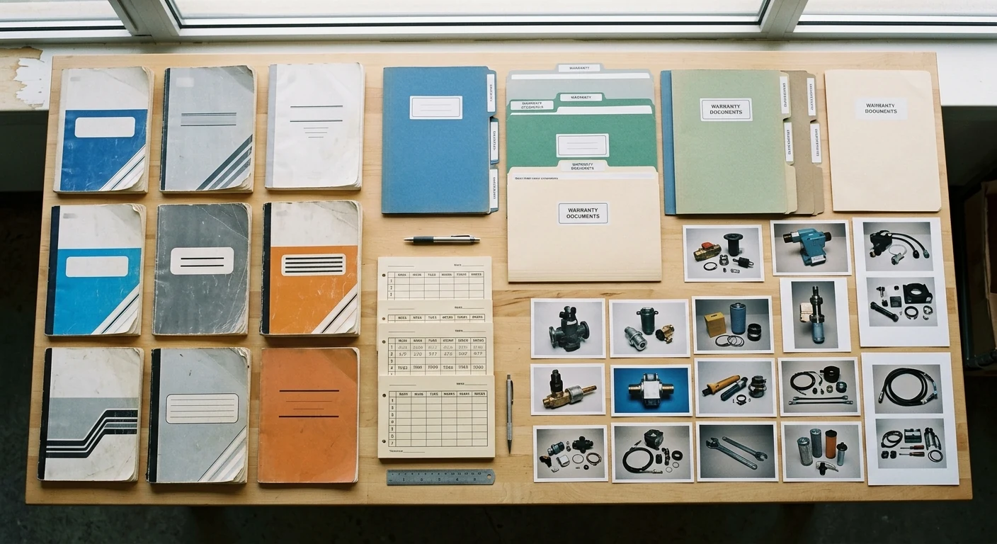 Equipment manuals, warranty files and maintenance schedules organized for handover.