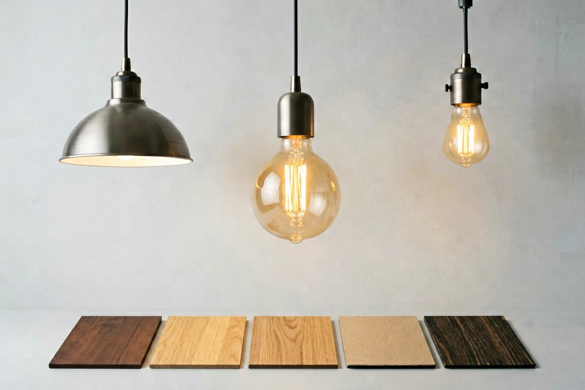 Pendant fixture options displayed with material finish samples for comparison.