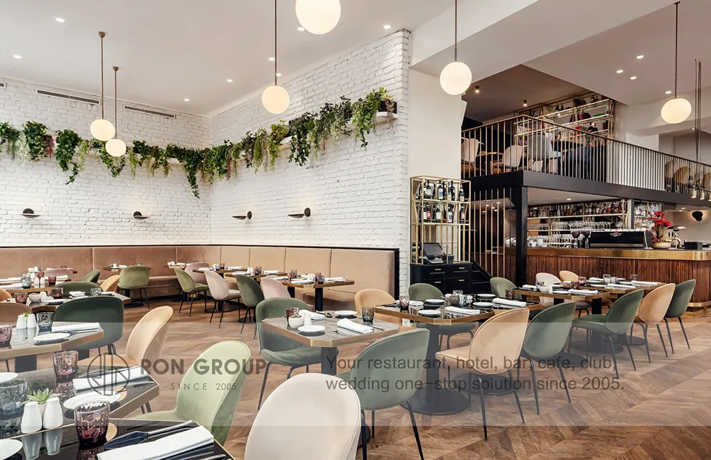 Upscale dining room furniture layout and interior design
