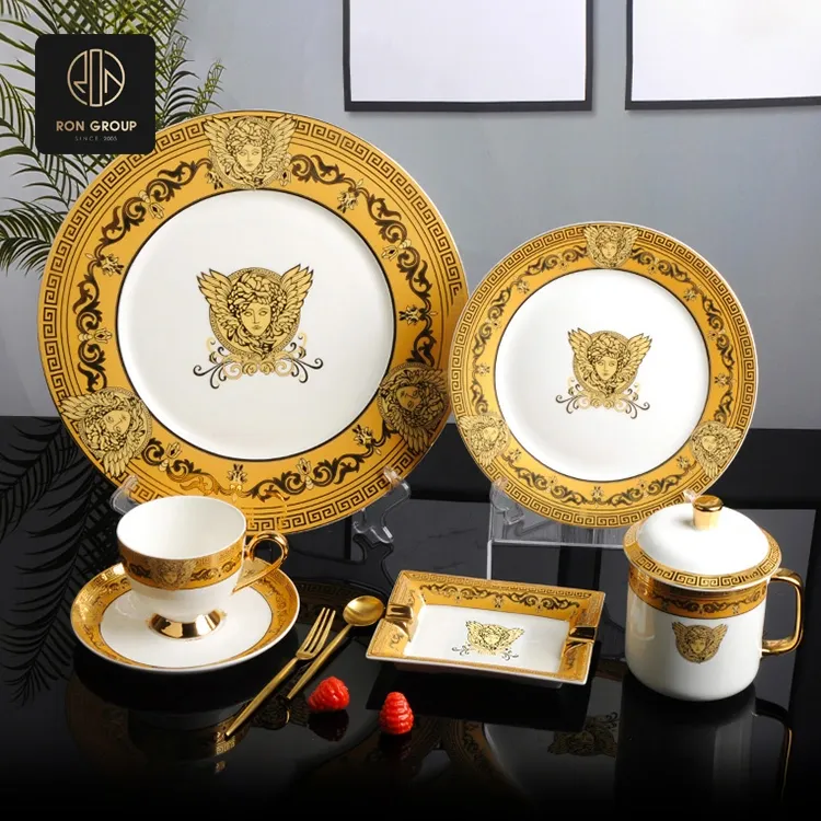 Commercial high-alumina porcelain flat dinner plate with wide rim for main entrees