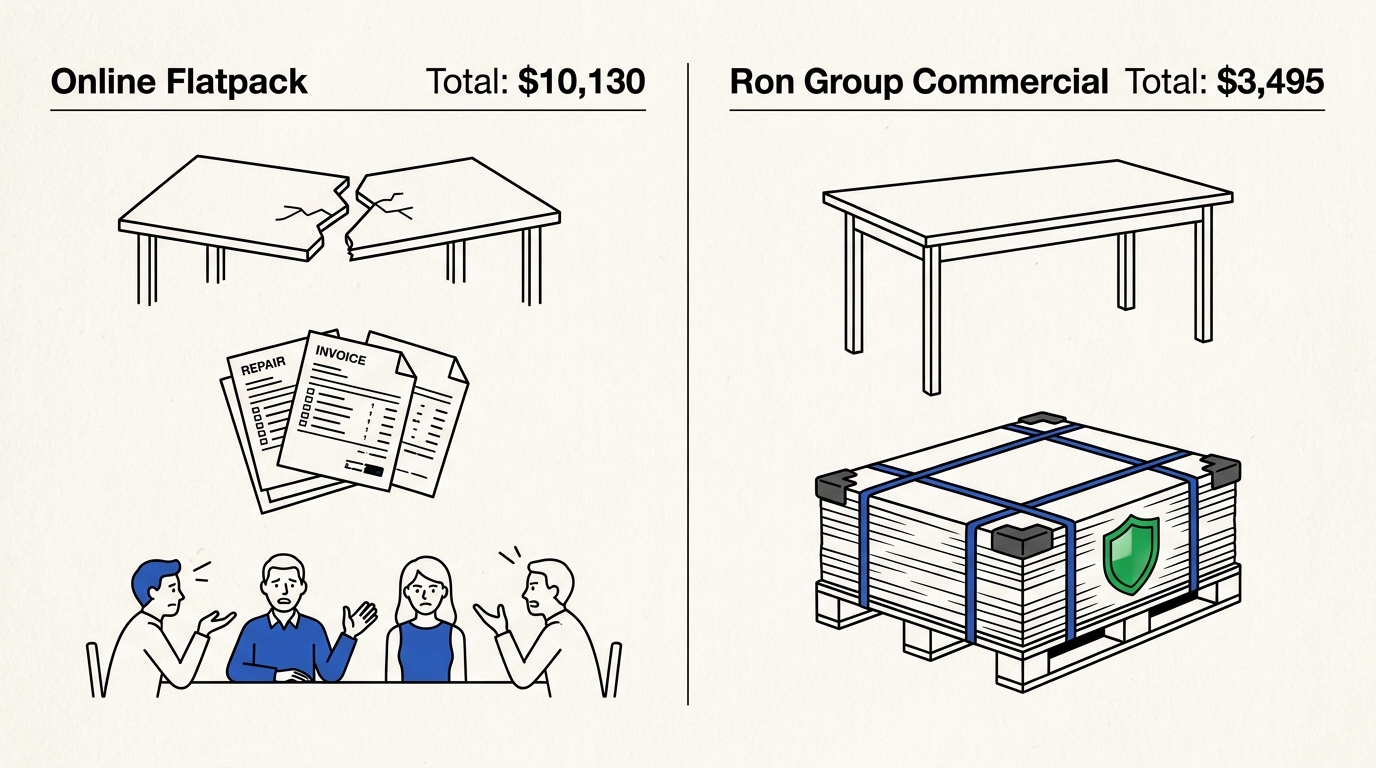 5-Year TCO Balance: Cheap Online Flatpack vs Ron Group Commercial
