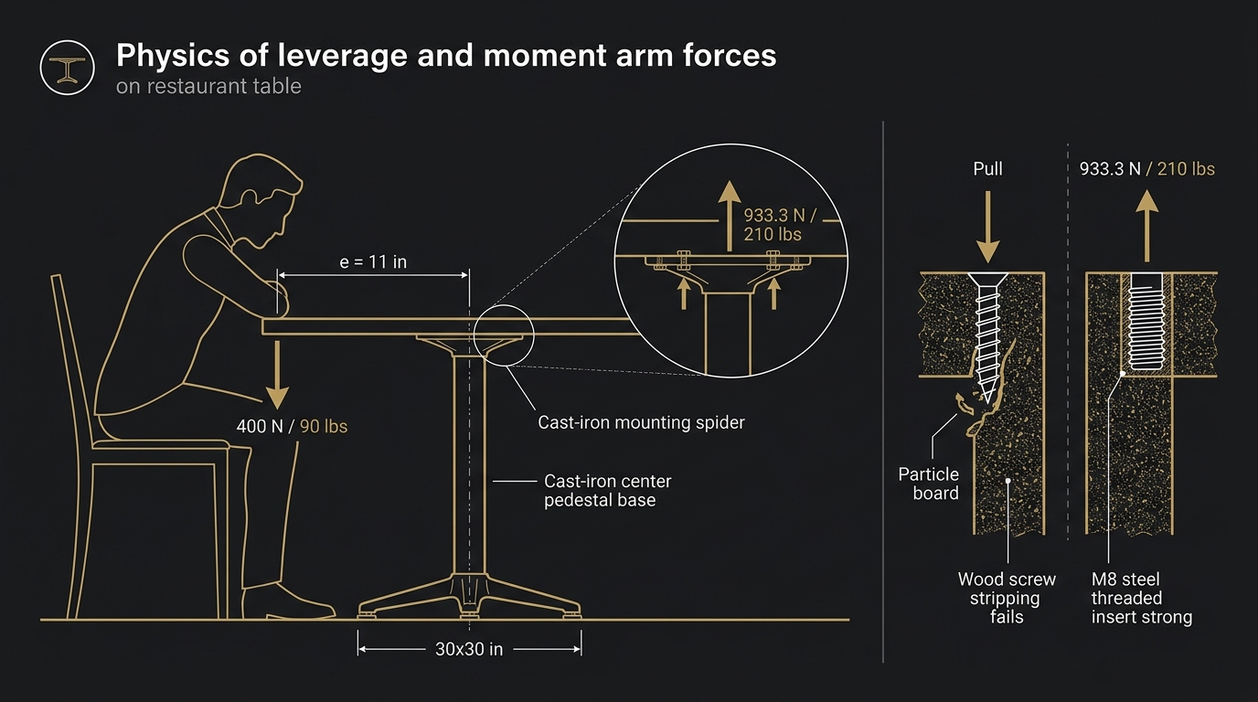 Physics of leverage and moment arm forces on restaurant table